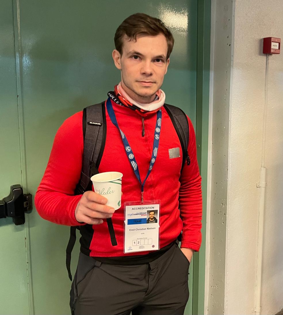 Emil Nielsen with his Team Denmark accreditation at an ISU championship